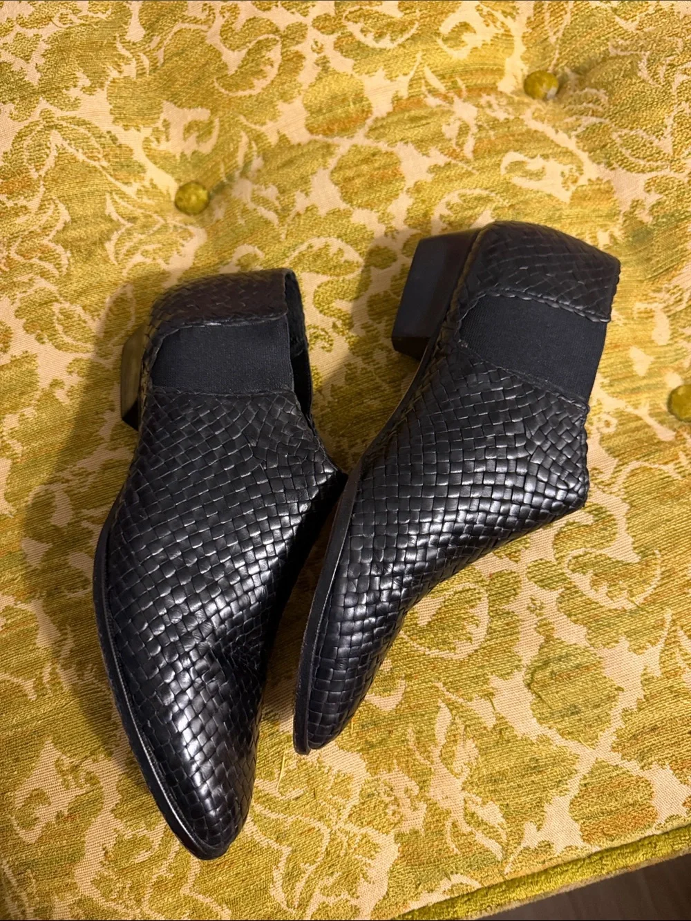 Cole Haan Vintage Basket Weave Leather Booties Black